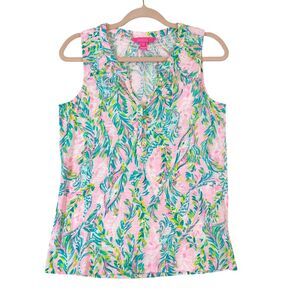 Lilly Pulitzer Essie Tank‎ Top Women's Sz Small Colorful Tropical Smocked Preppy